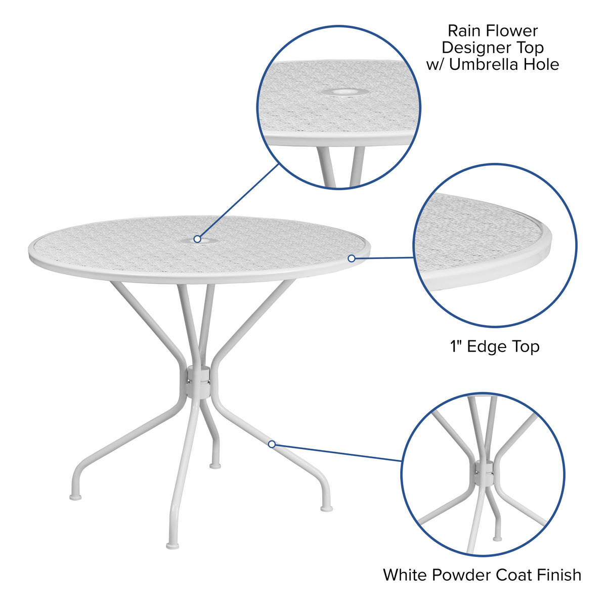 35.25" Round Indoor-Outdoor Steel Patio Table-Umbrella Hole-Restaurant Seating - Image 3