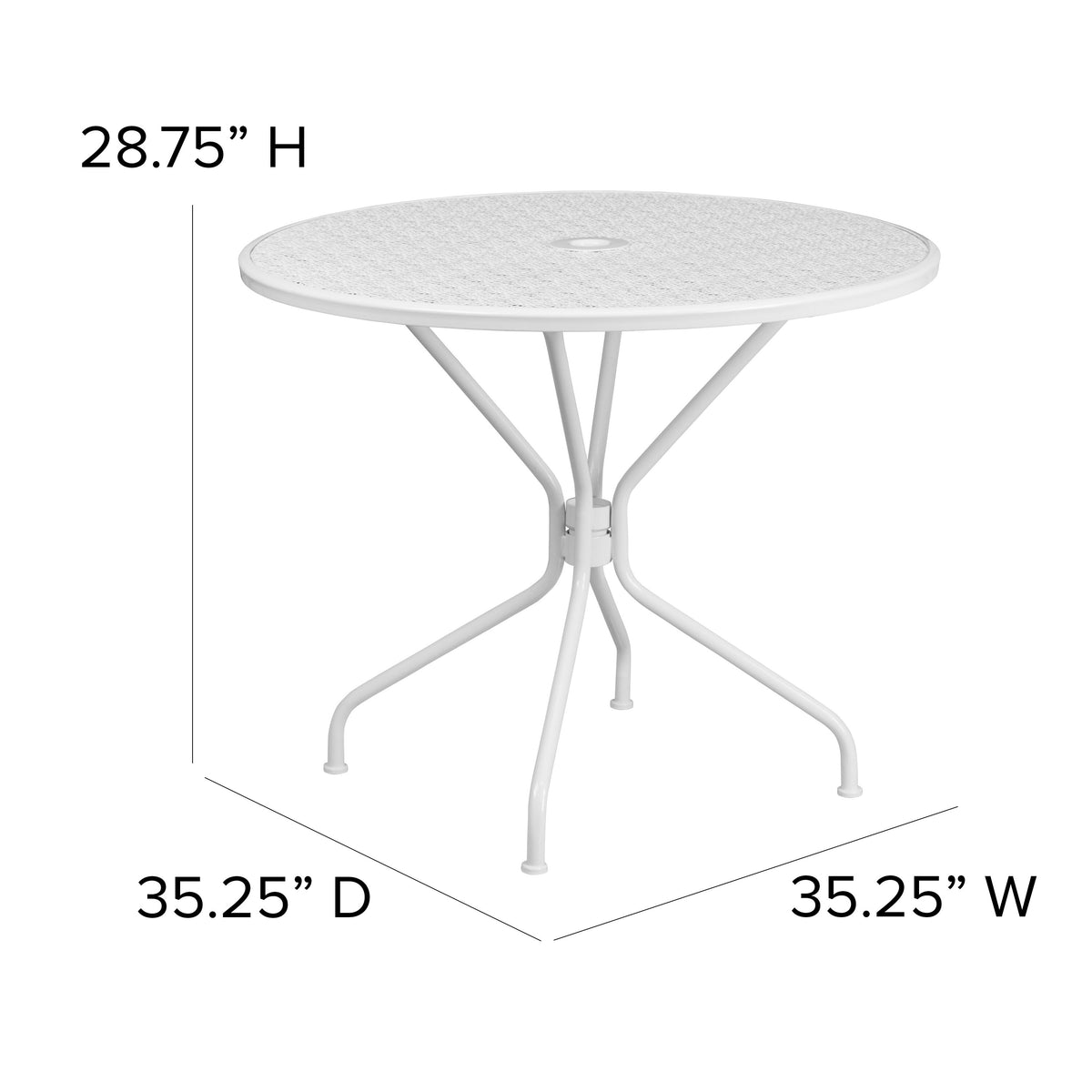 35.25" Round Indoor-Outdoor Steel Patio Table-Umbrella Hole-Restaurant Seating - Image 4