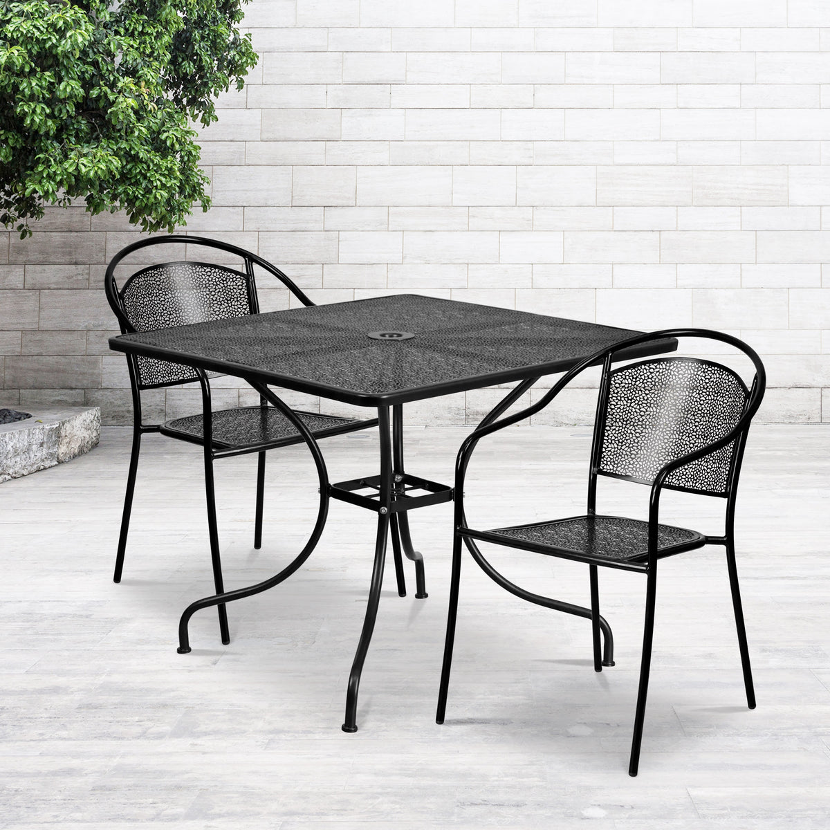 35.5'' Square Indoor-Outdoor Steel Patio Table Set with 2 Round Back Chairs - Image 2