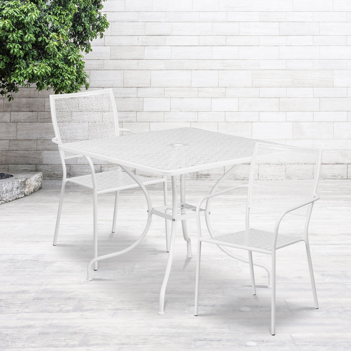 35.5'' Square Indoor-Outdoor Steel Patio Table Set with 2 Square Back Chairs - Image 2