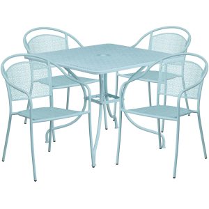 35.5'' Square Indoor-Outdoor Steel Patio Table Set with 4 Round Back Chairs