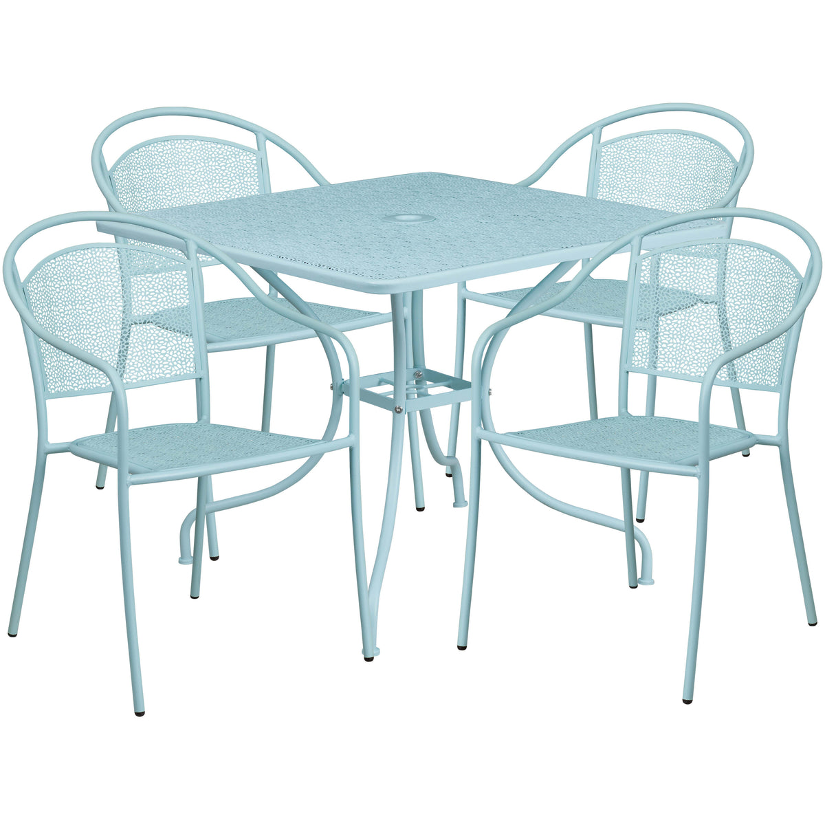 35.5'' Square Indoor-Outdoor Steel Patio Table Set with 4 Round Back Chairs