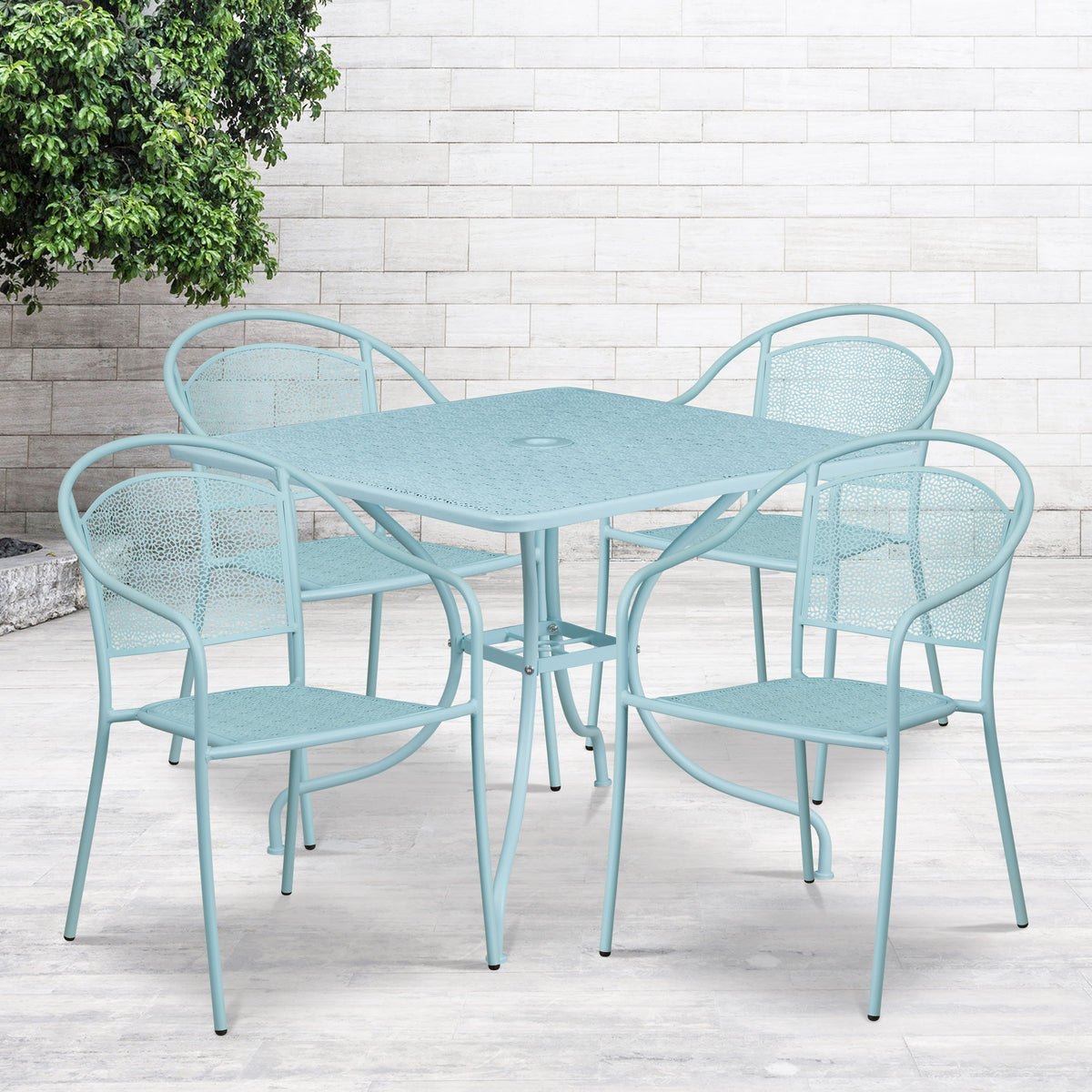 35.5'' Square Indoor-Outdoor Steel Patio Table Set with 4 Round Back Chairs - Image 2