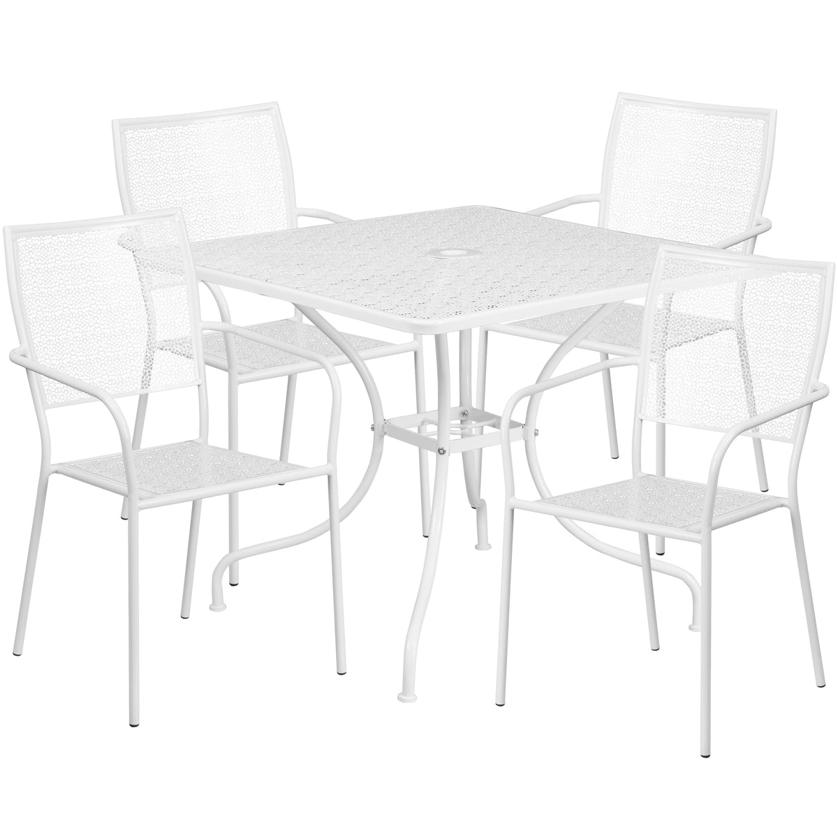 35.5'' Square Indoor-Outdoor Steel Patio Table Set with 4 Square Back Chairs