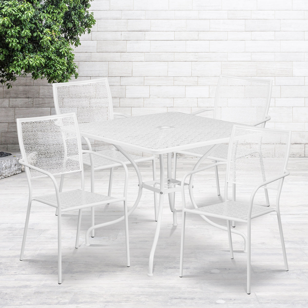 35.5'' Square Indoor-Outdoor Steel Patio Table Set with 4 Square Back Chairs - Image 2