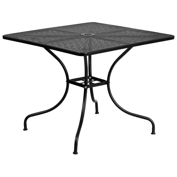 35.5" Square Indoor-Outdoor Steel Patio Table-Umbrella Hole-Restaurant Seating