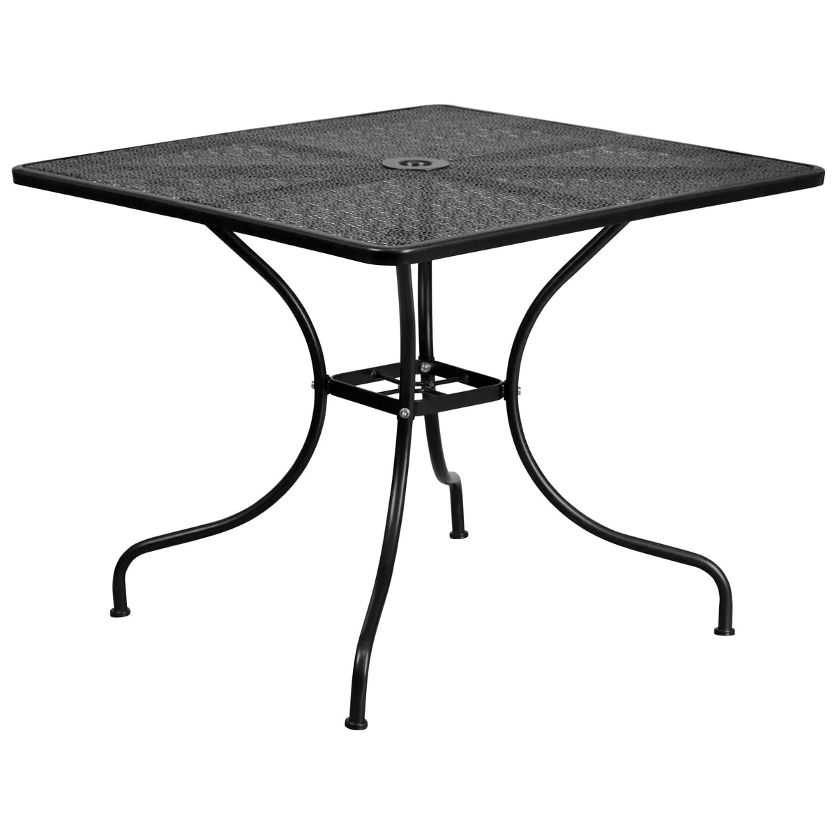 35.5" Square Indoor-Outdoor Steel Patio Table-Umbrella Hole-Restaurant Seating