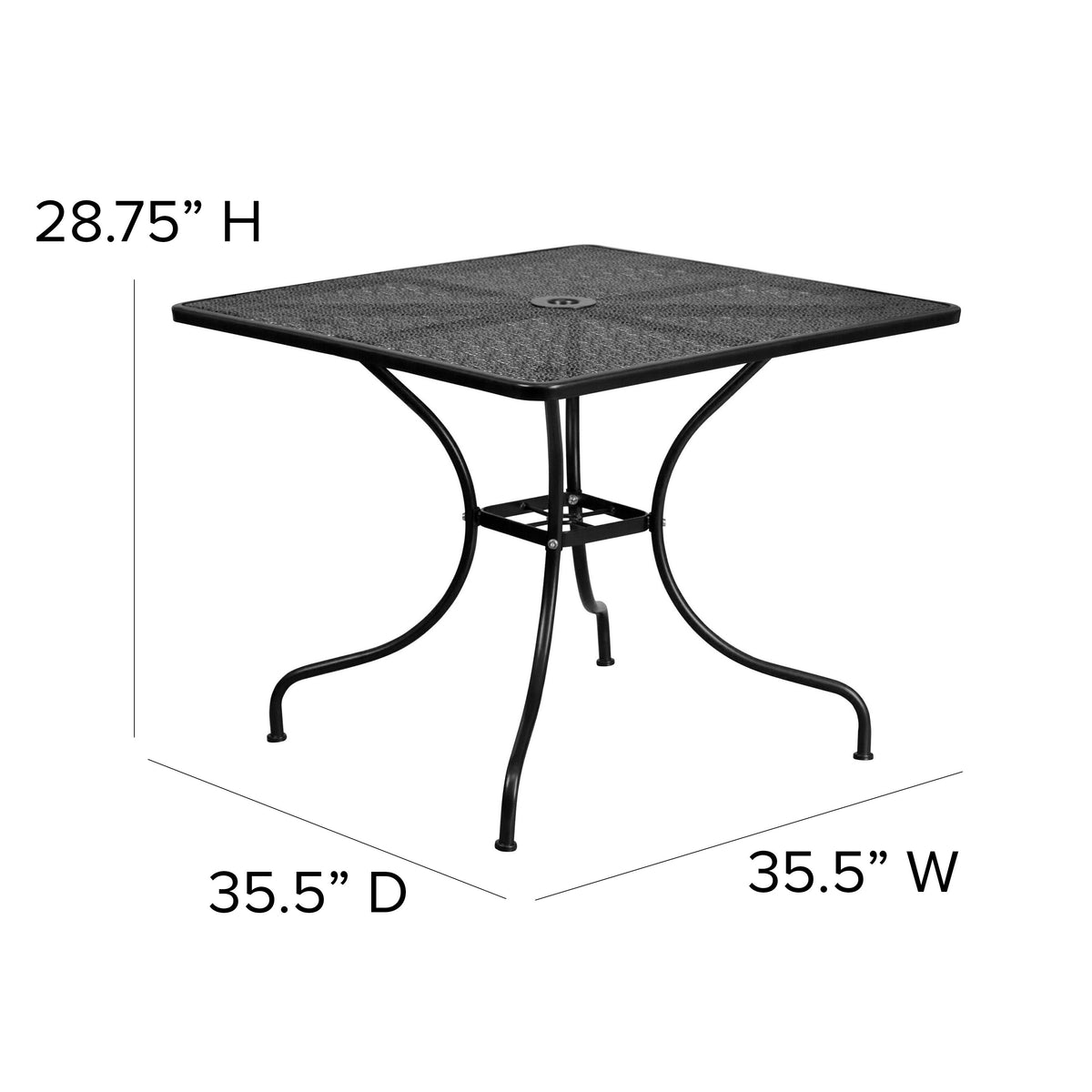 35.5" Square Indoor-Outdoor Steel Patio Table-Umbrella Hole-Restaurant Seating - Image 3