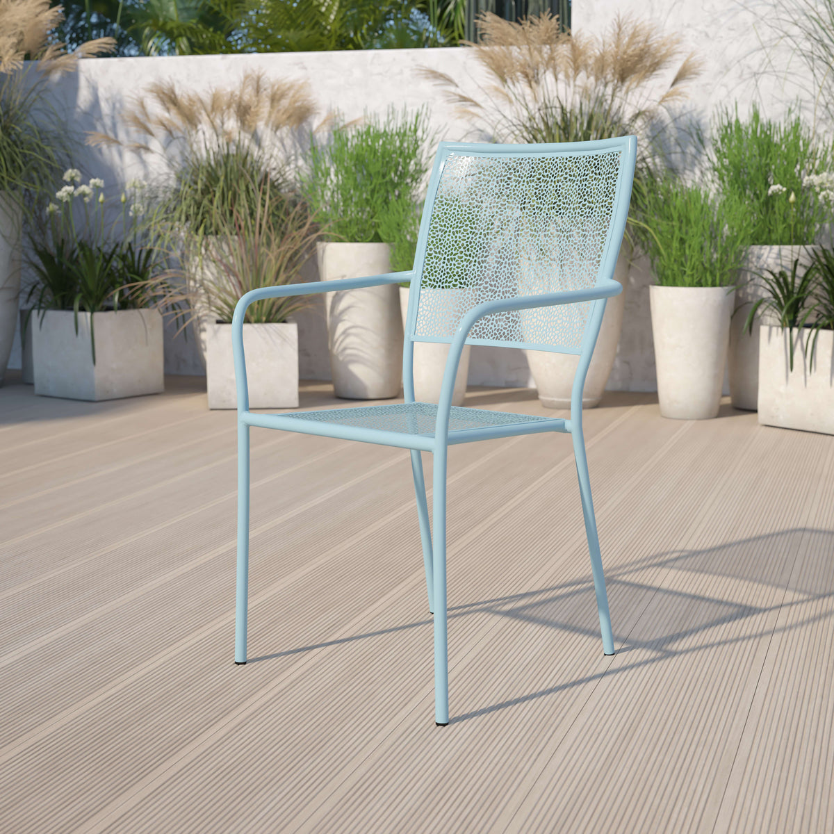 Indoor-Outdoor Steel Patio Arm Chair with Square Back - Image 2