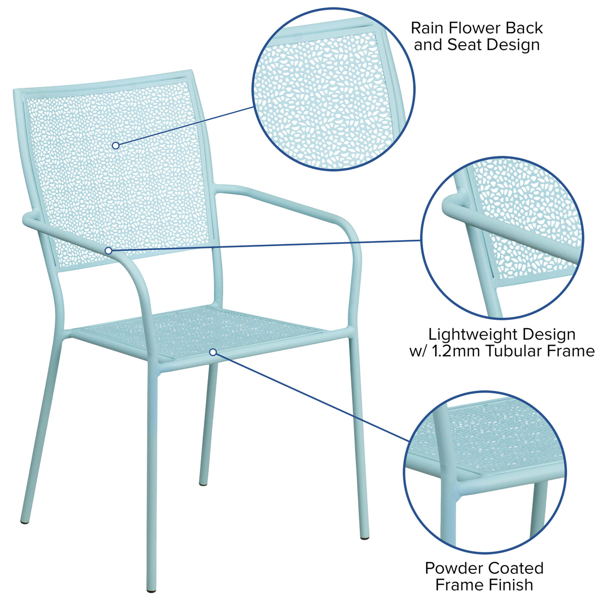 Indoor-Outdoor Steel Patio Arm Chair with Square Back - Image 3