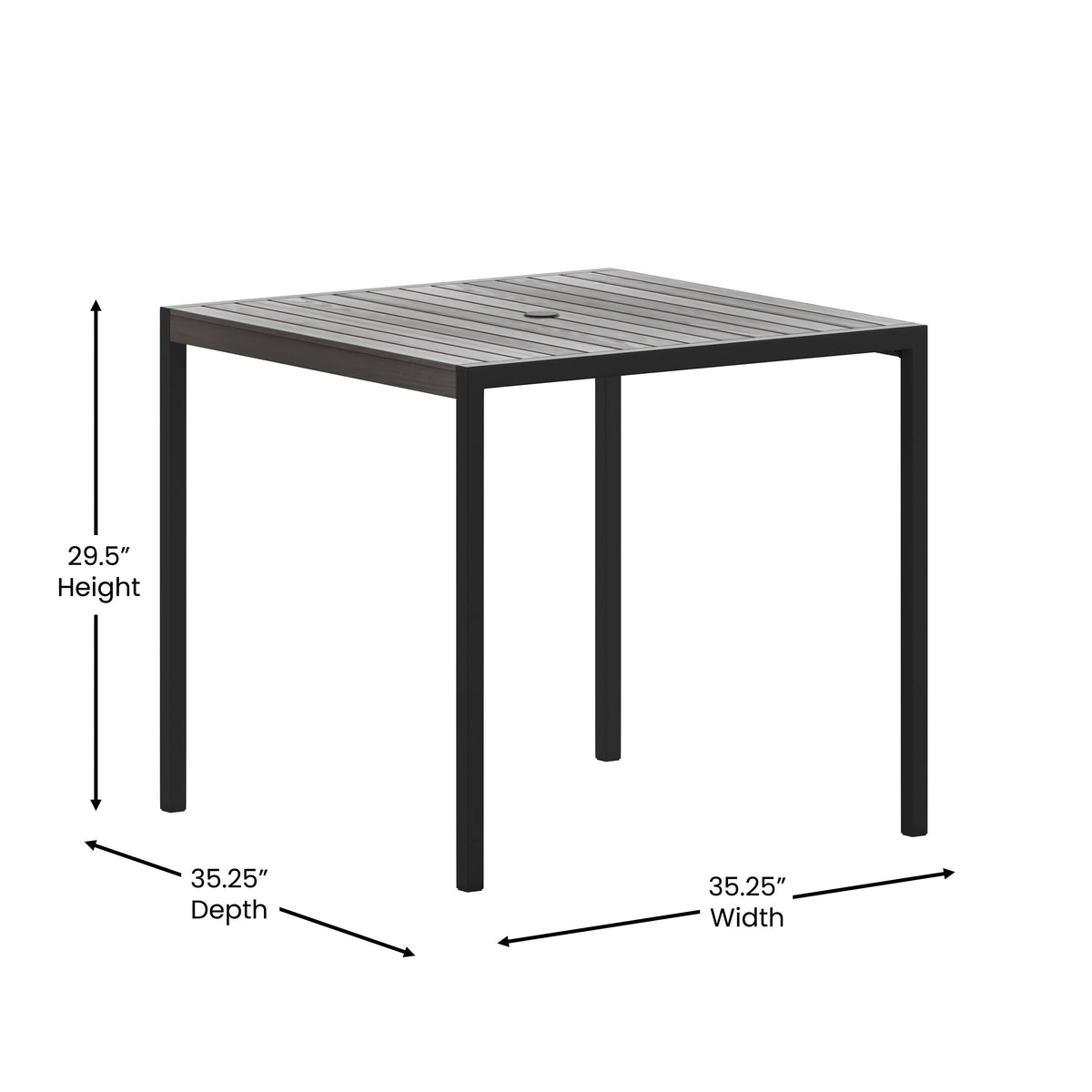 Square All-Weather Faux Teak Patio Dining Table with Steel Frame - Seats 4 - Image 4