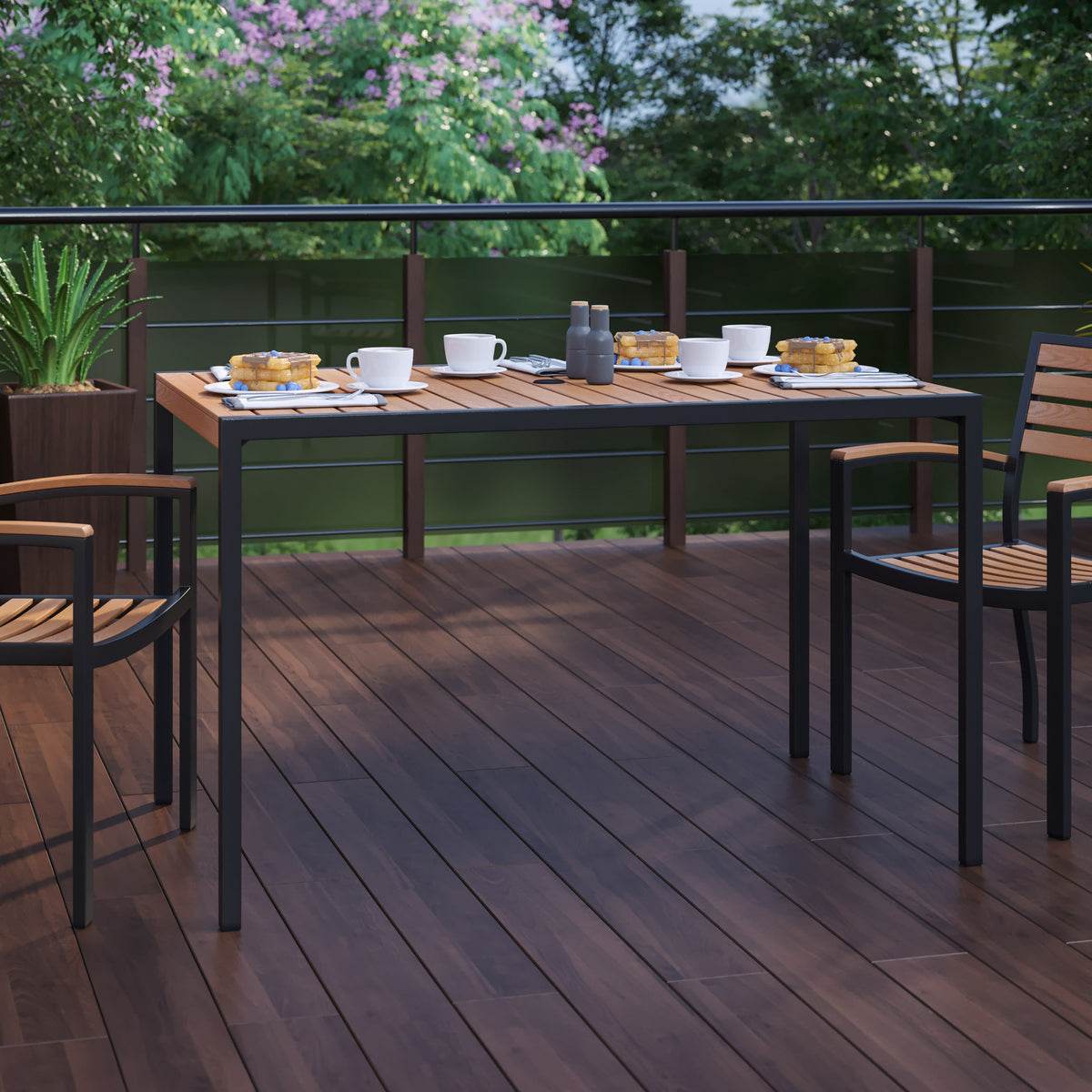 All-Weather Faux Teak Patio Dining Table with Steel Frame - Seats 4 - Image 2