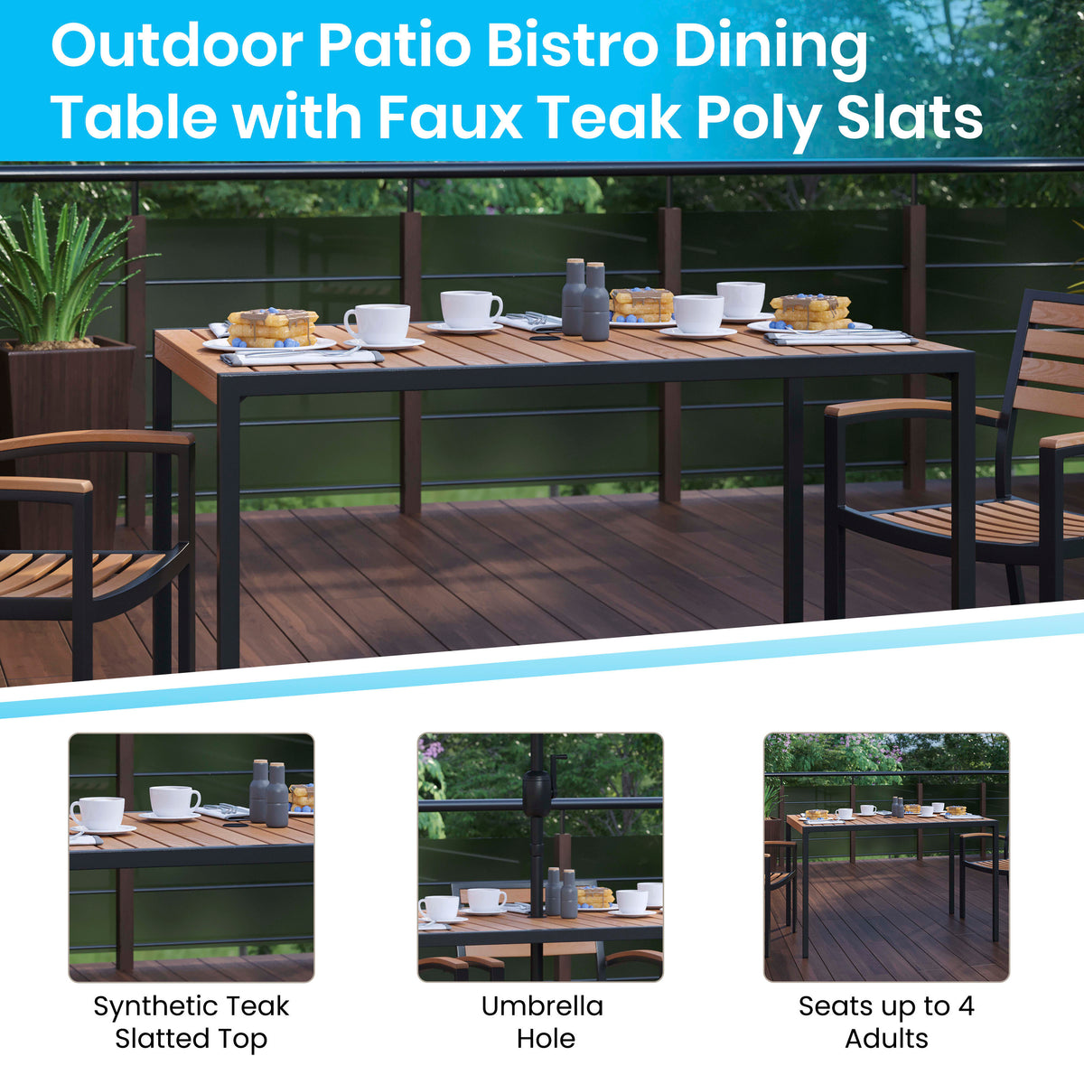 All-Weather Faux Teak Patio Dining Table with Steel Frame - Seats 4 - Image 3