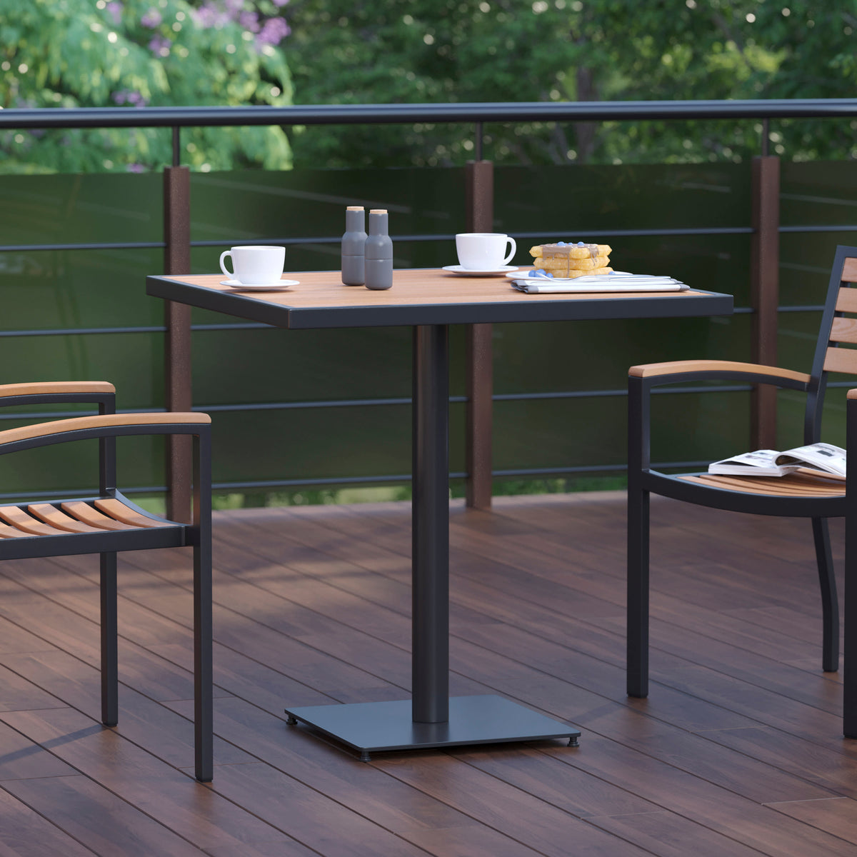 Outdoor Faux Teak Dining Table with Poly Slats - Patio Table - Image 2