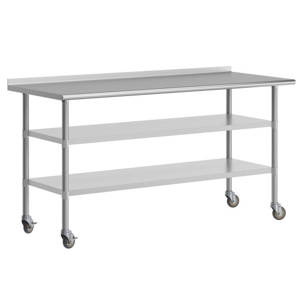 Commercial Stainless Steel Work Table with Backsplash and 2 Undershelves -24x48