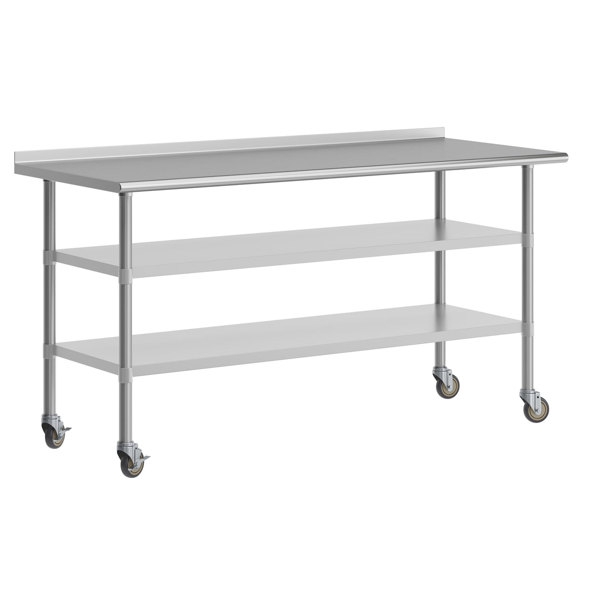 Commercial Stainless Steel Work Table with Backsplash and 2 Undershelves -24x48