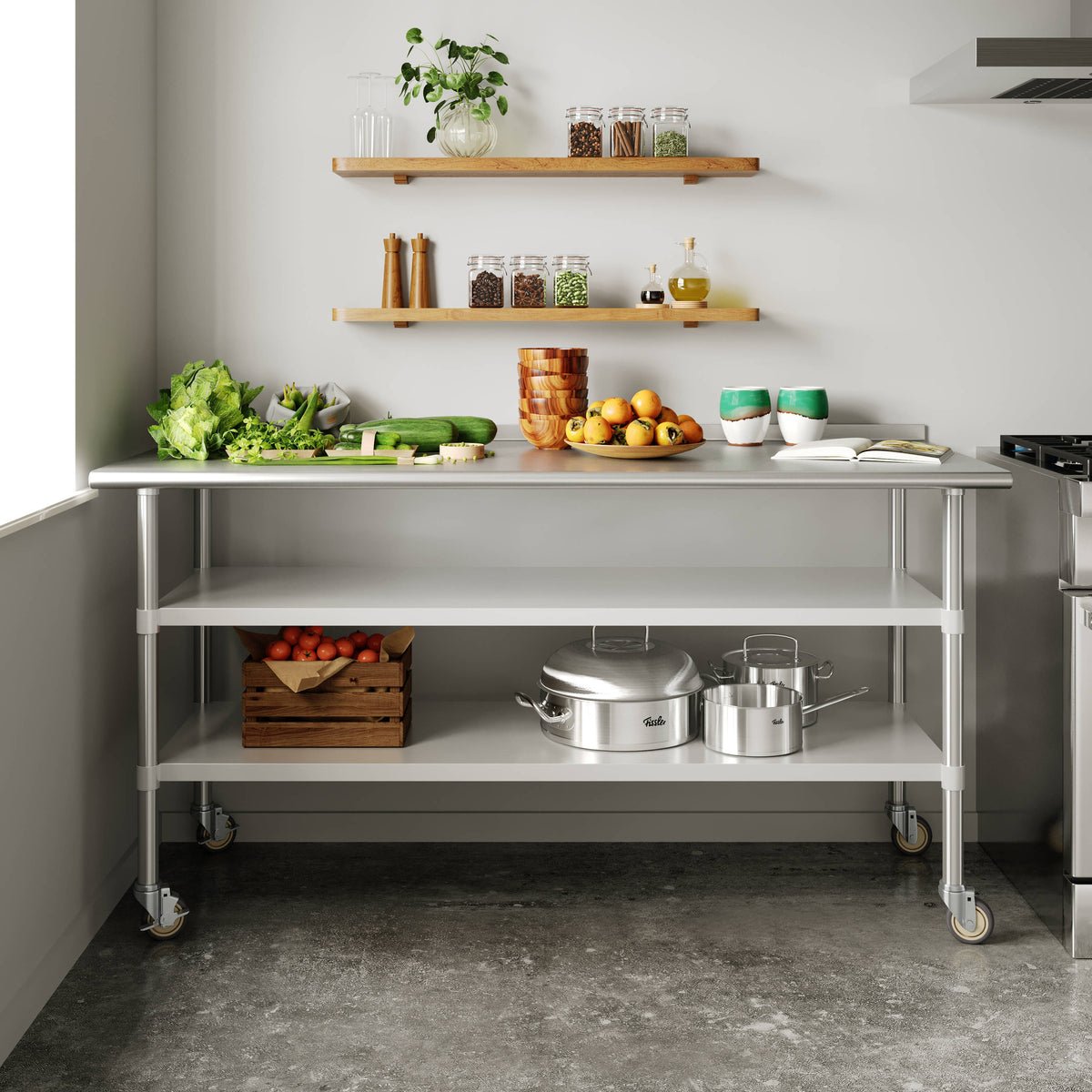 Commercial Stainless Steel Work Table with Backsplash and 2 Undershelves -24x48 - Image 2