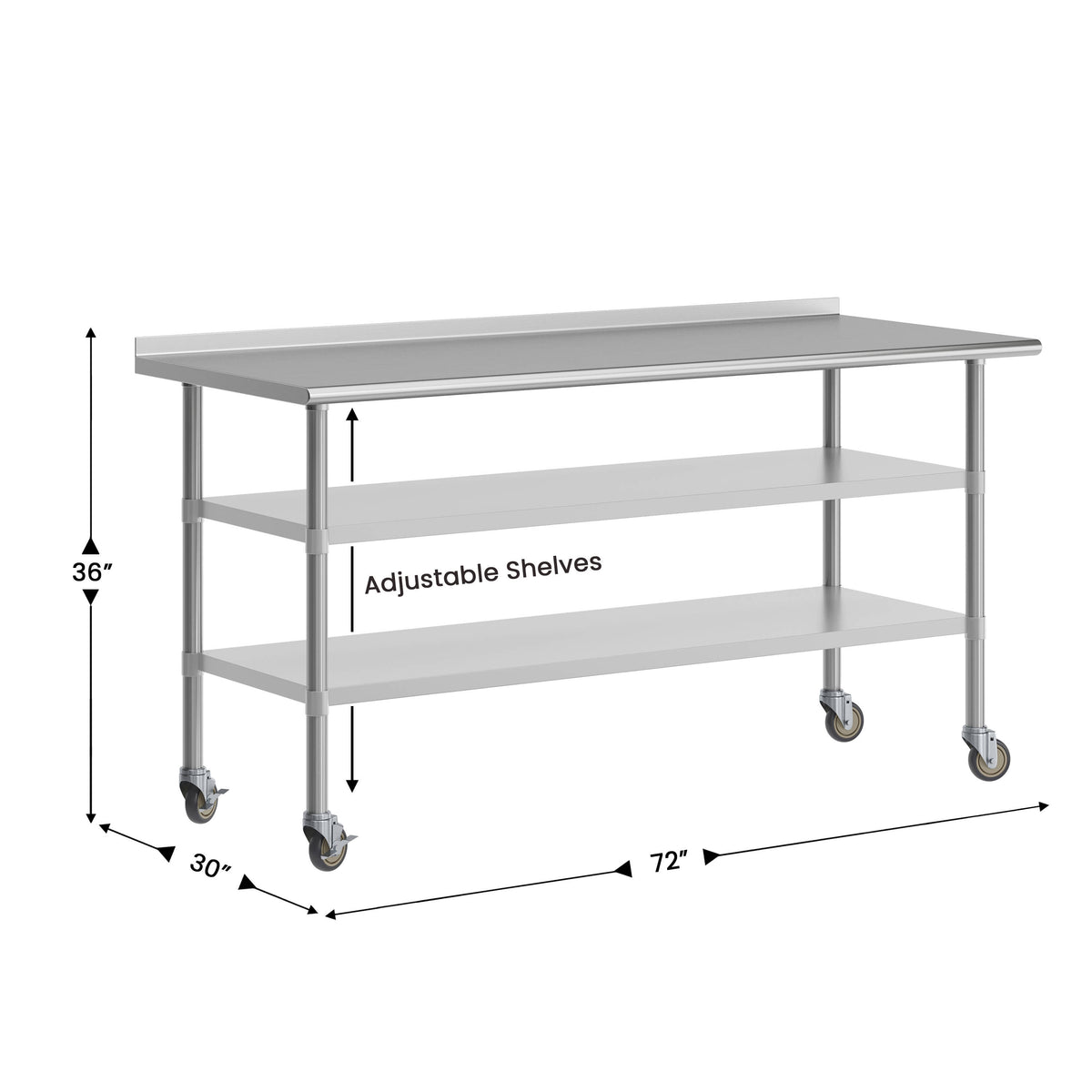 Commercial Stainless Steel Work Table with Backsplash and 2 Undershelves -24x48 - Image 4