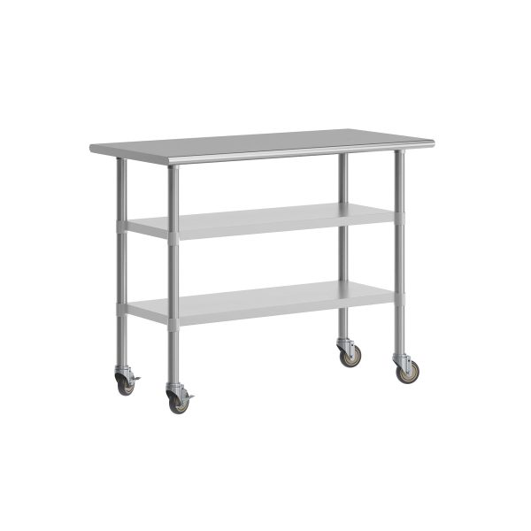 Commercial Stainless Steel Work Table with Dual Undershelves and Casters - 24x48