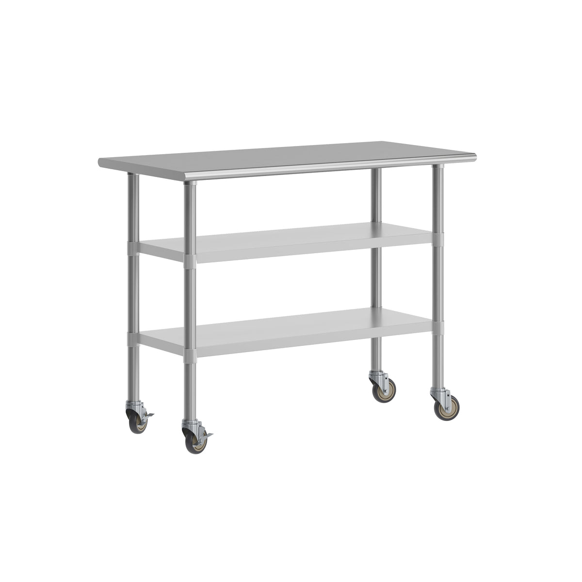 Commercial Stainless Steel Work Table with Dual Undershelves and Casters - 24x48