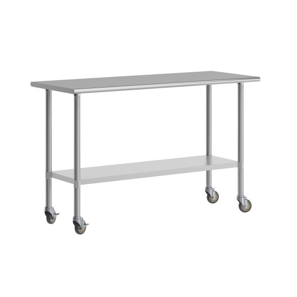 Commercial Stainless Steel 18 Gauge Work Table with Undershelf and Casters-24x48