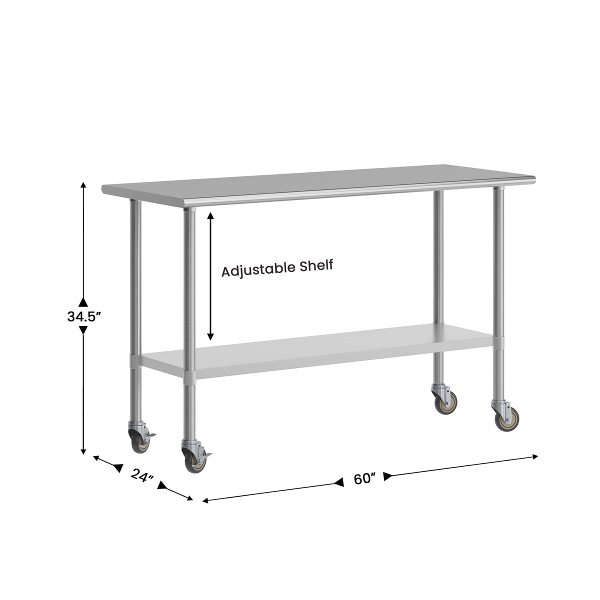 Commercial Stainless Steel 18 Gauge Work Table with Undershelf and Casters-24x48 - Image 4
