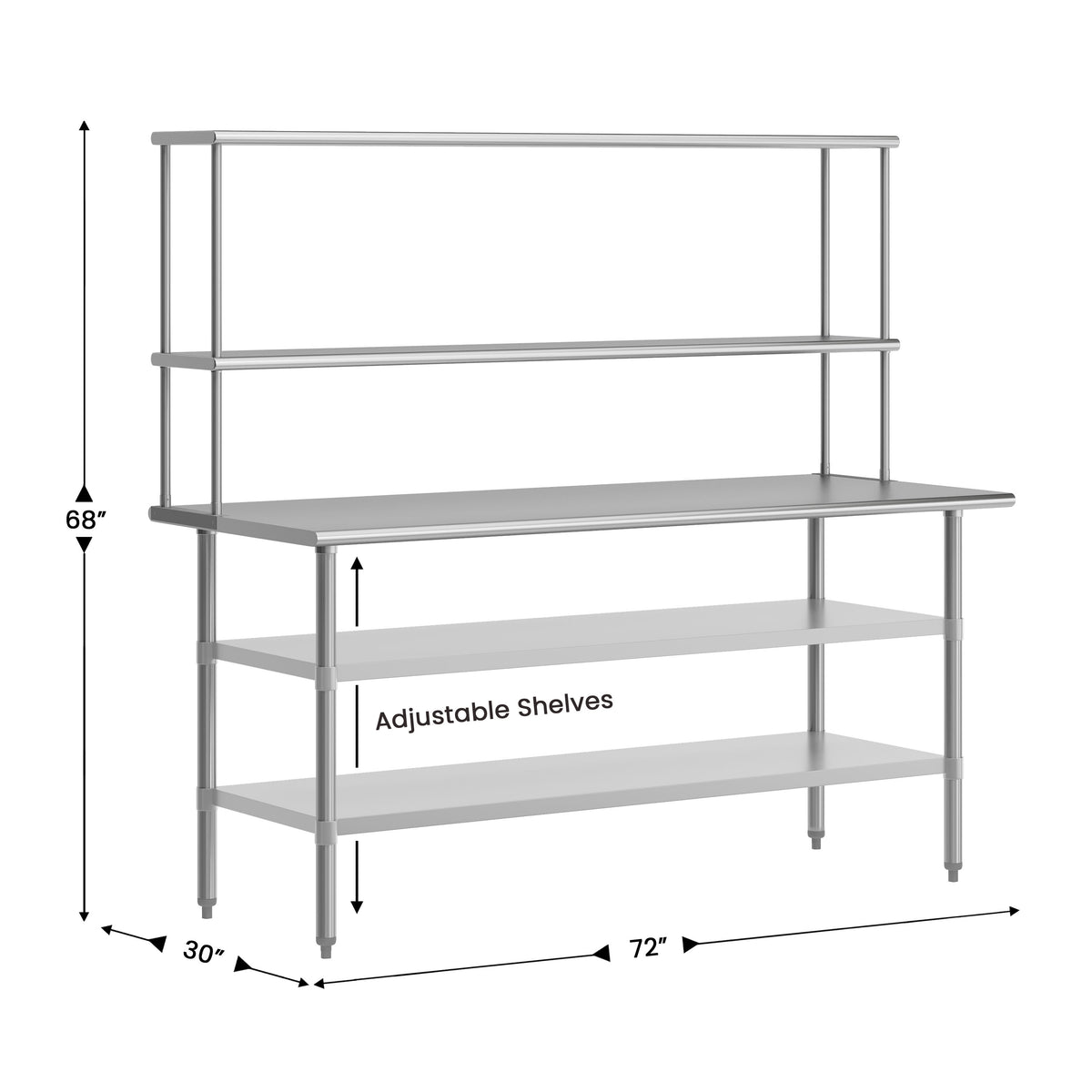 Commercial Stainless Steel Work Table with 2 Overshelves and Undershelves-24x48 - Image 4