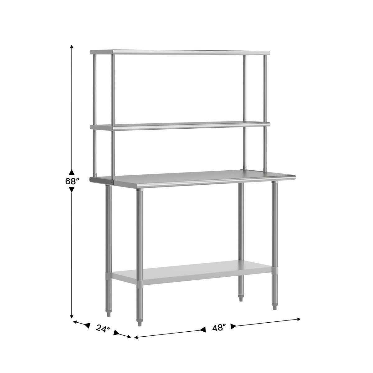 Commercial Stainless Steel Work Table with 2 Overshelves and 1 Undershef-24x48 - Image 4
