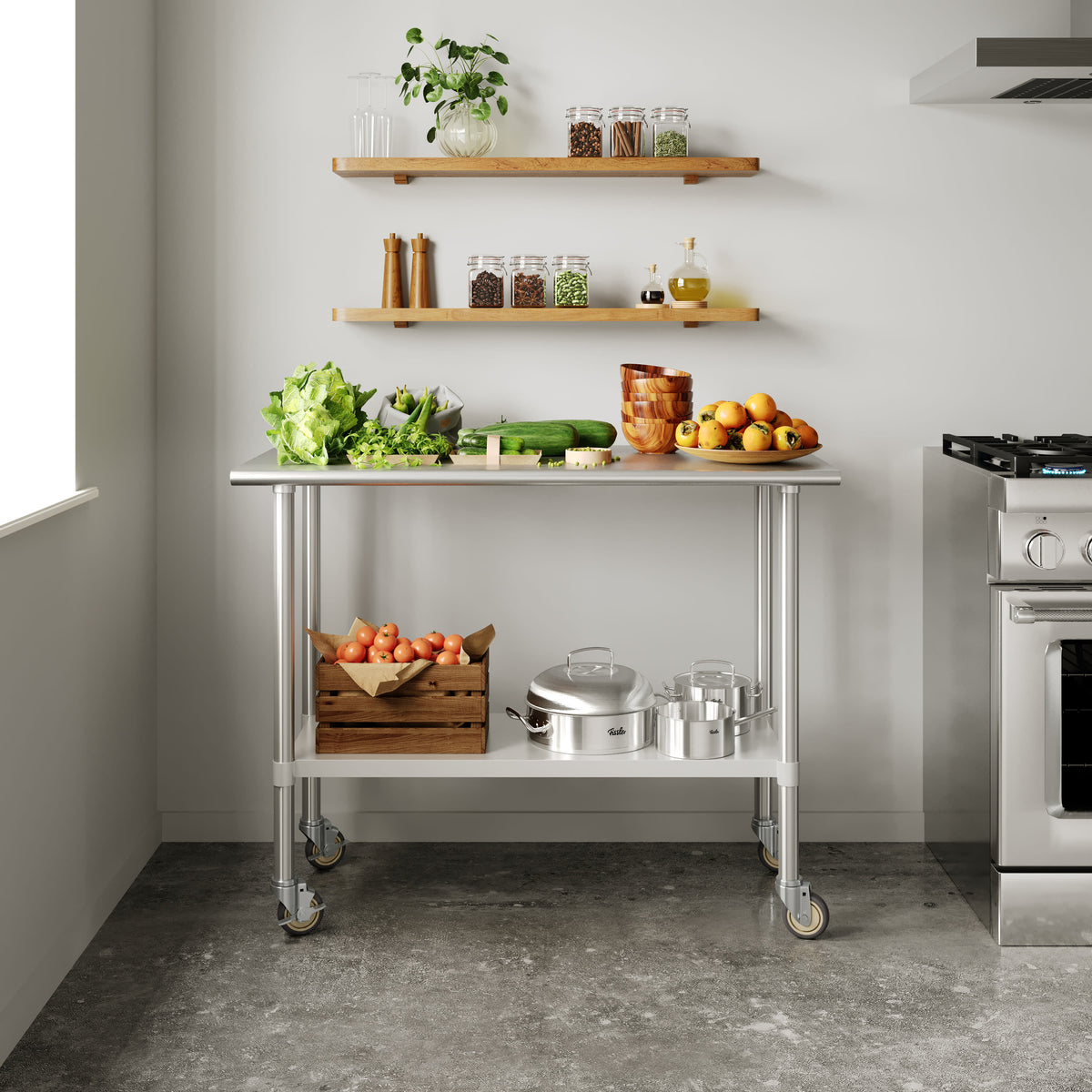 Commercial Stainless Steel Work Table with 1.5" Backsplash and Undershelf -24x48 - Image 2