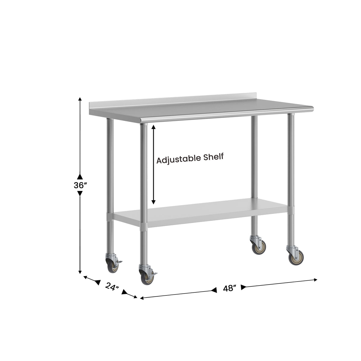 Commercial Stainless Steel Work Table with 1.5" Backsplash and Undershelf -24x48 - Image 4