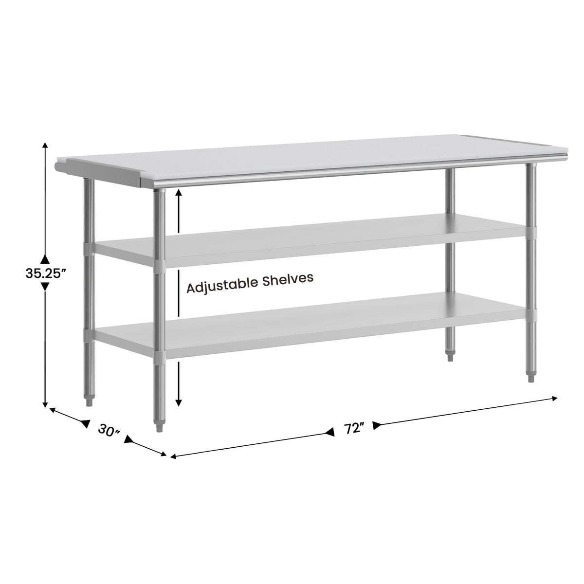 Commercial Stainless Steel Work Table with Poly Cutting Board-Undershelves-30x72 - Image 4