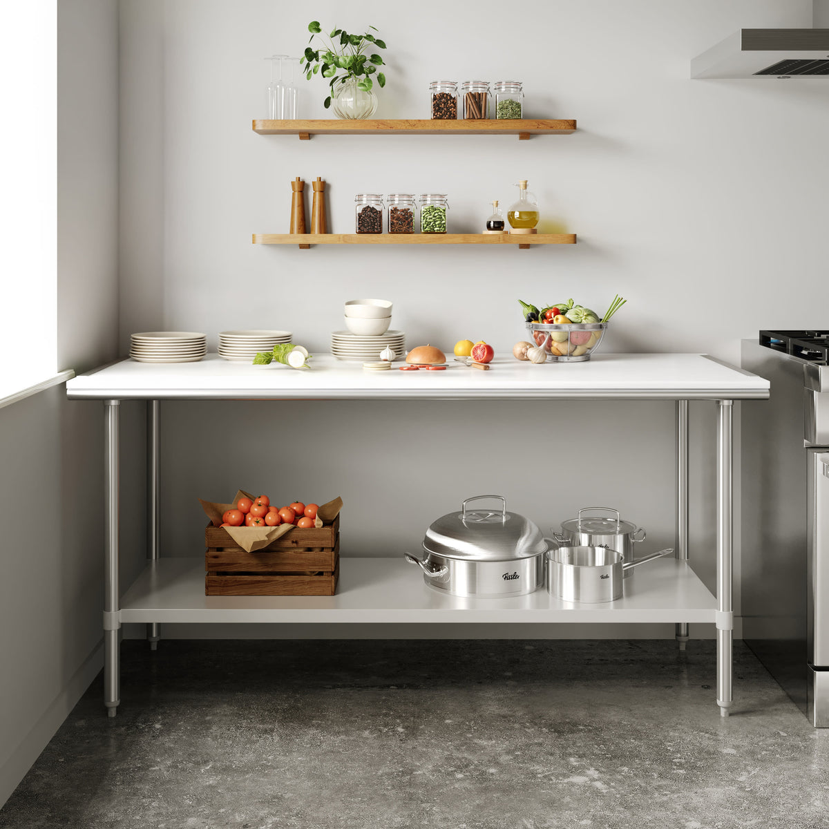 Commercial Stainless Steel Work Table with Poly Cutting Board-Undershelf-30x72 - Image 2