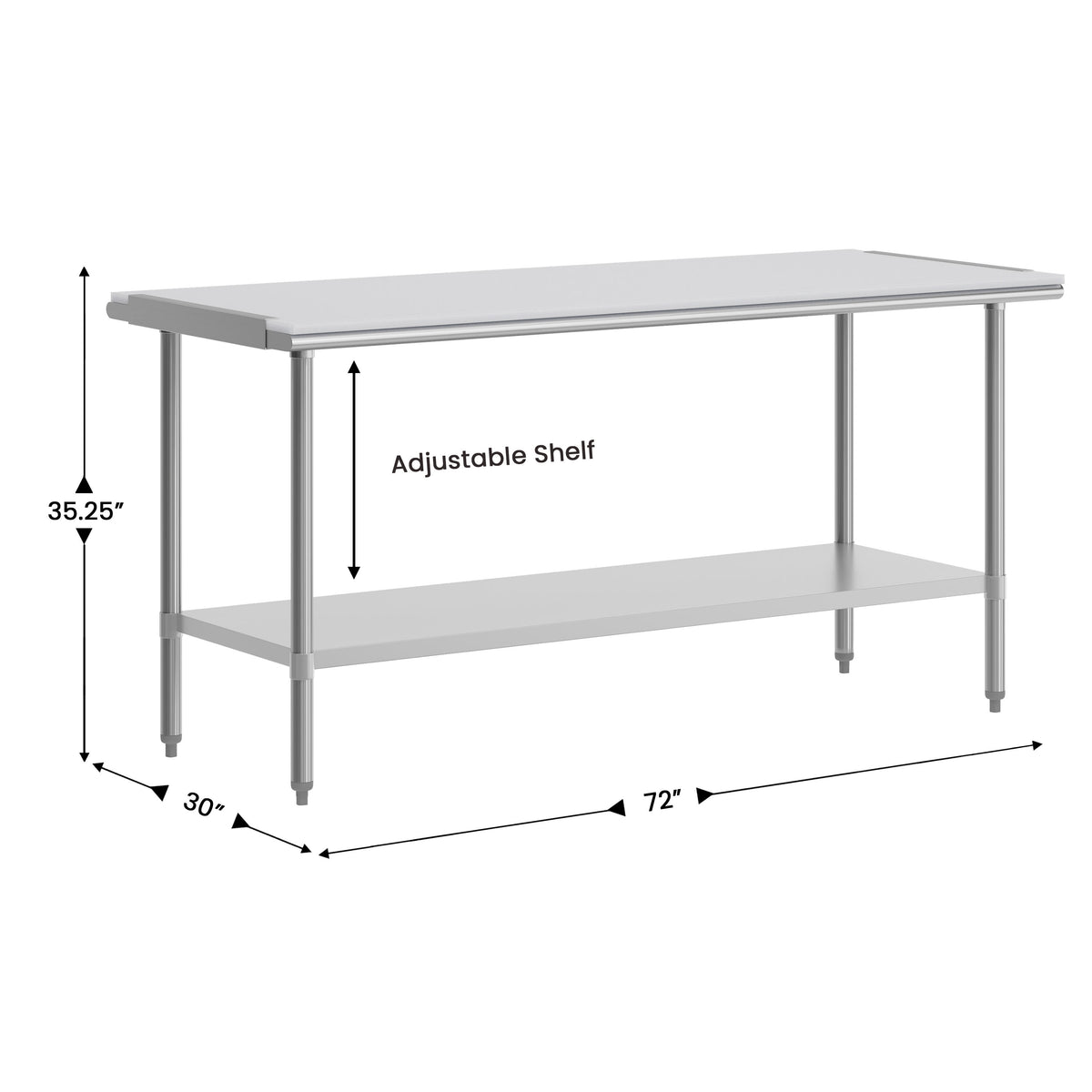 Commercial Stainless Steel Work Table with Poly Cutting Board-Undershelf-30x72 - Image 4