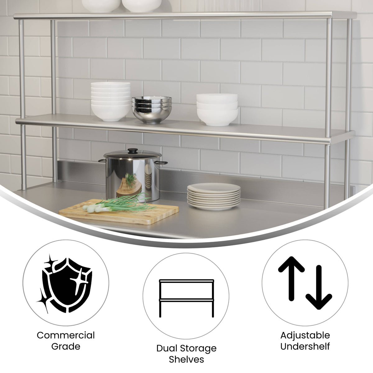 Commercial Grade NSF Certified Stainless Steel Metal Kitchen Double Overshelf - Image 3