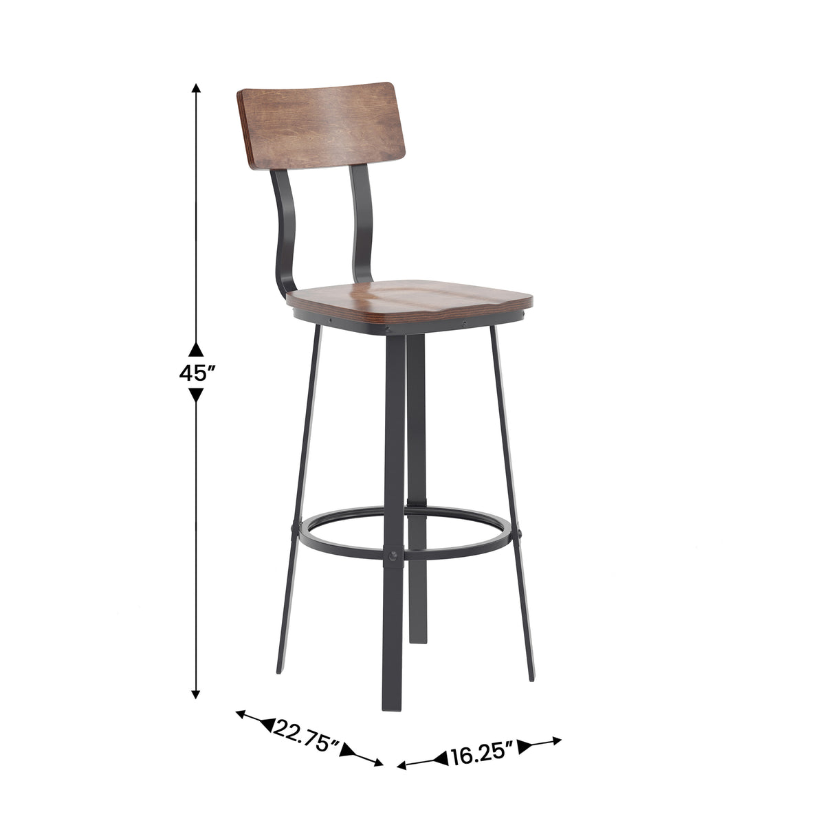 Rustic Walnut Restaurant Barstool with Wood Seat & Back & Gray Powder Coat Frame - Image 4