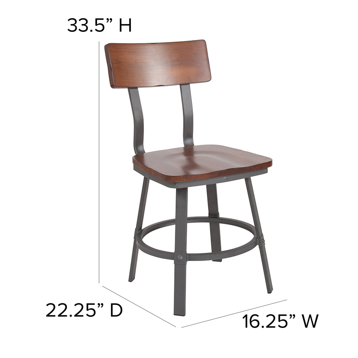 Rustic Walnut Restaurant Chair with Wood Seat & Back and Gray Powder Coat Frame - Image 4