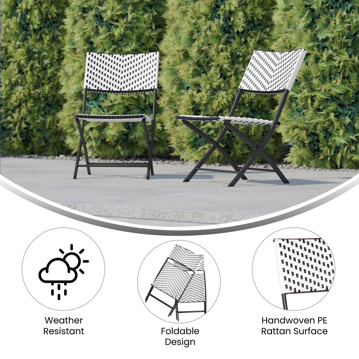 2PC Indoor/Outdoor PE Rattan Folding Bistro Chairs - Image 4