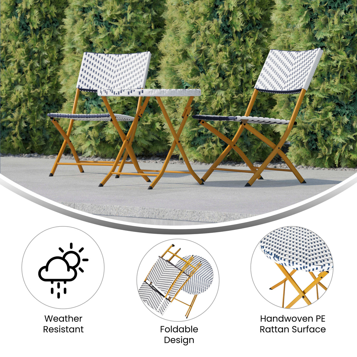 3PC Indoor/Outdoor PE Rattan Folding Bistro Set - Image 3