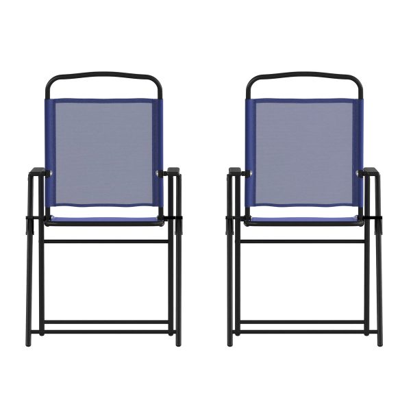 Set of 2 All-Weather Textilene Patio Sling Chairs with Armrests
