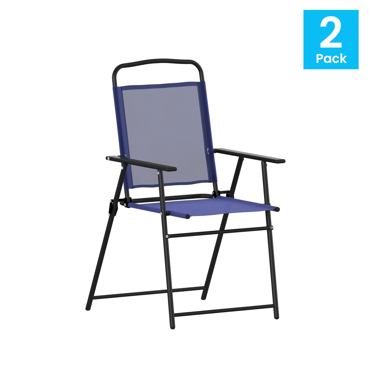 Set of 2 All-Weather Textilene Patio Sling Chairs with Armrests - Image 2