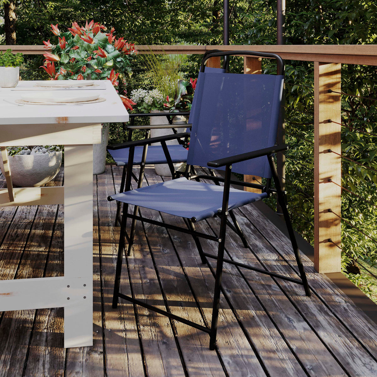 Set of 2 All-Weather Textilene Patio Sling Chairs with Armrests - Image 3