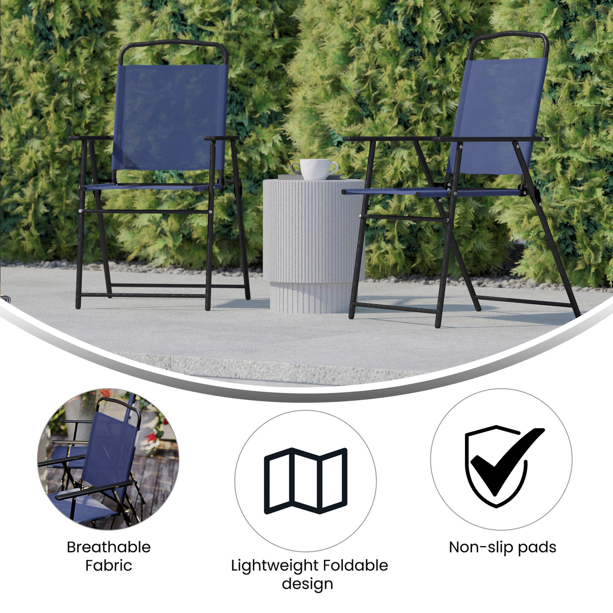Set of 2 All-Weather Textilene Patio Sling Chairs with Armrests - Image 4