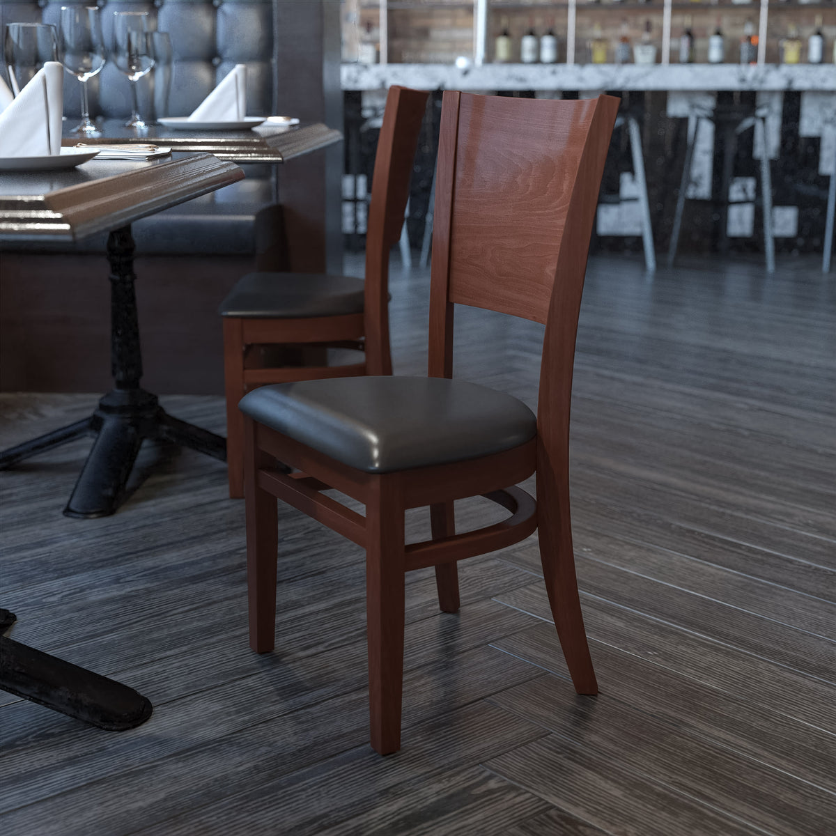 Solid Back Wooden Restaurant Chair - Image 2
