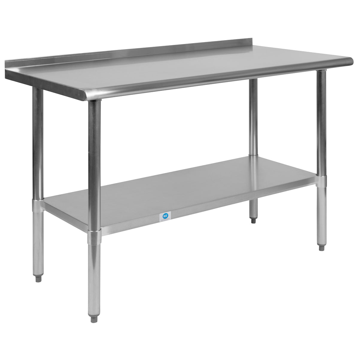 Stainless Steel 18 Gauge Work Table with Backsplash and Shelf, NSF