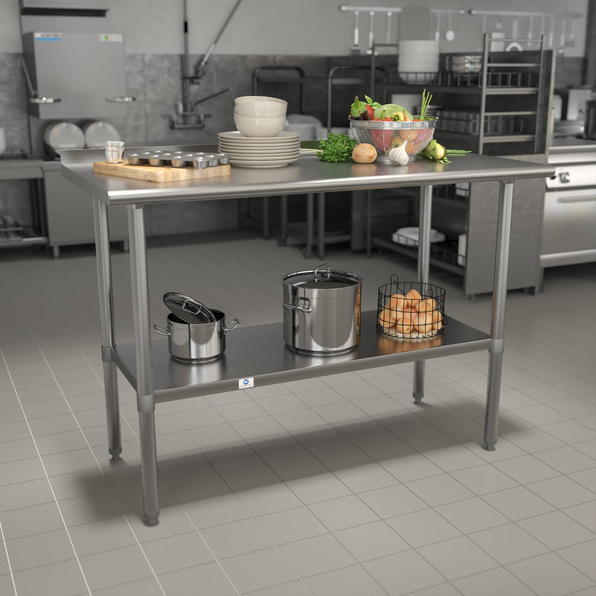 Stainless Steel 18 Gauge Work Table with Backsplash and Shelf, NSF - Image 2