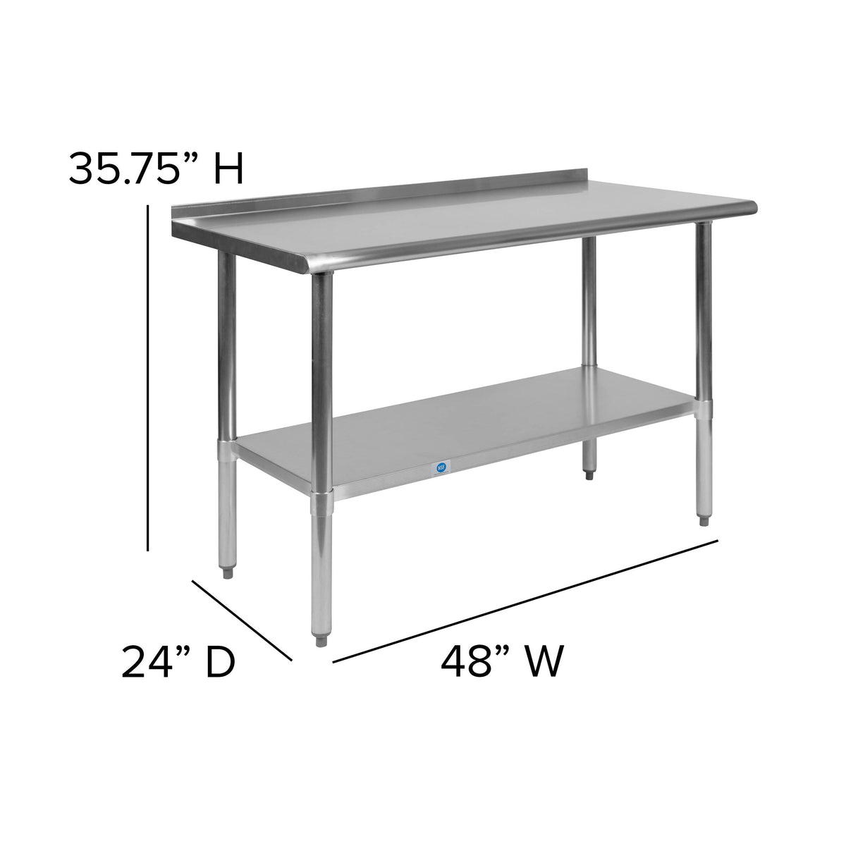 Stainless Steel 18 Gauge Work Table with Backsplash and Shelf, NSF - Image 4