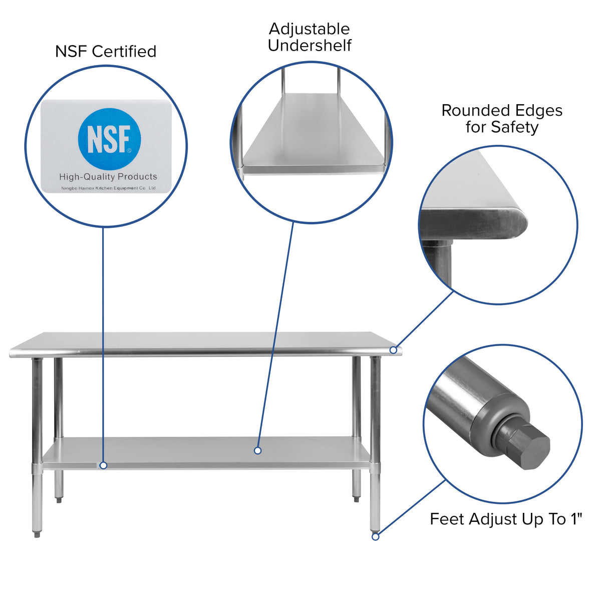 Stainless Steel 18 Gauge Work Table with UndershelF x 34.5"H NSF - Image 3