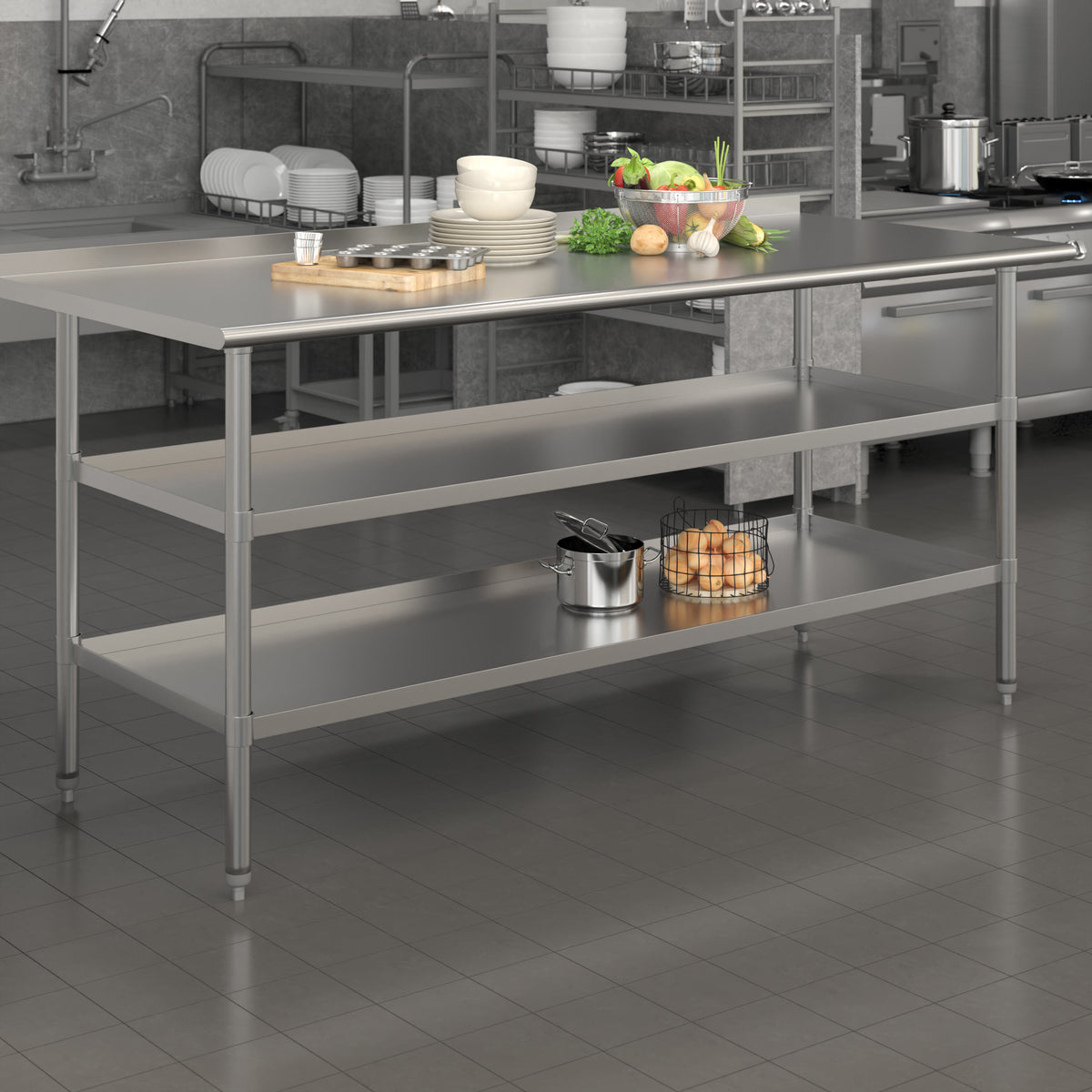 NSF Stainless Steel 18 Gauge Work Table - Backsplash and 2 Shelves - Image 2