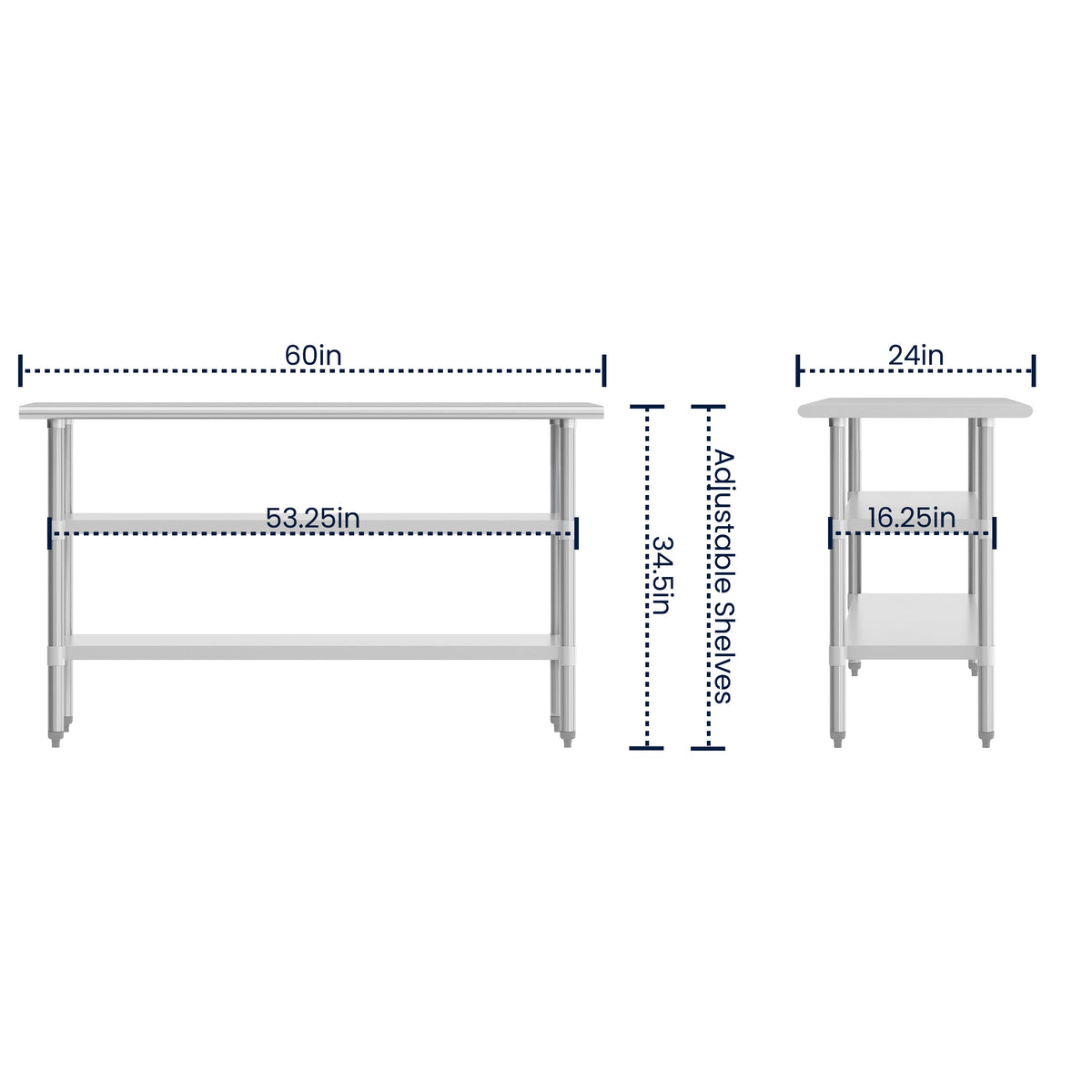 NSF Stainless Steel 18 Gauge Work Table with 2 Undershelves - Image 4