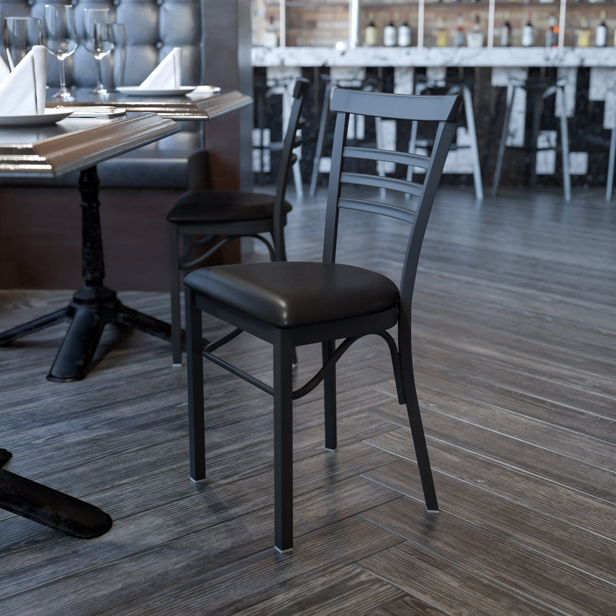 Three-Slat Ladder Back Metal Restaurant Chair - Image 2